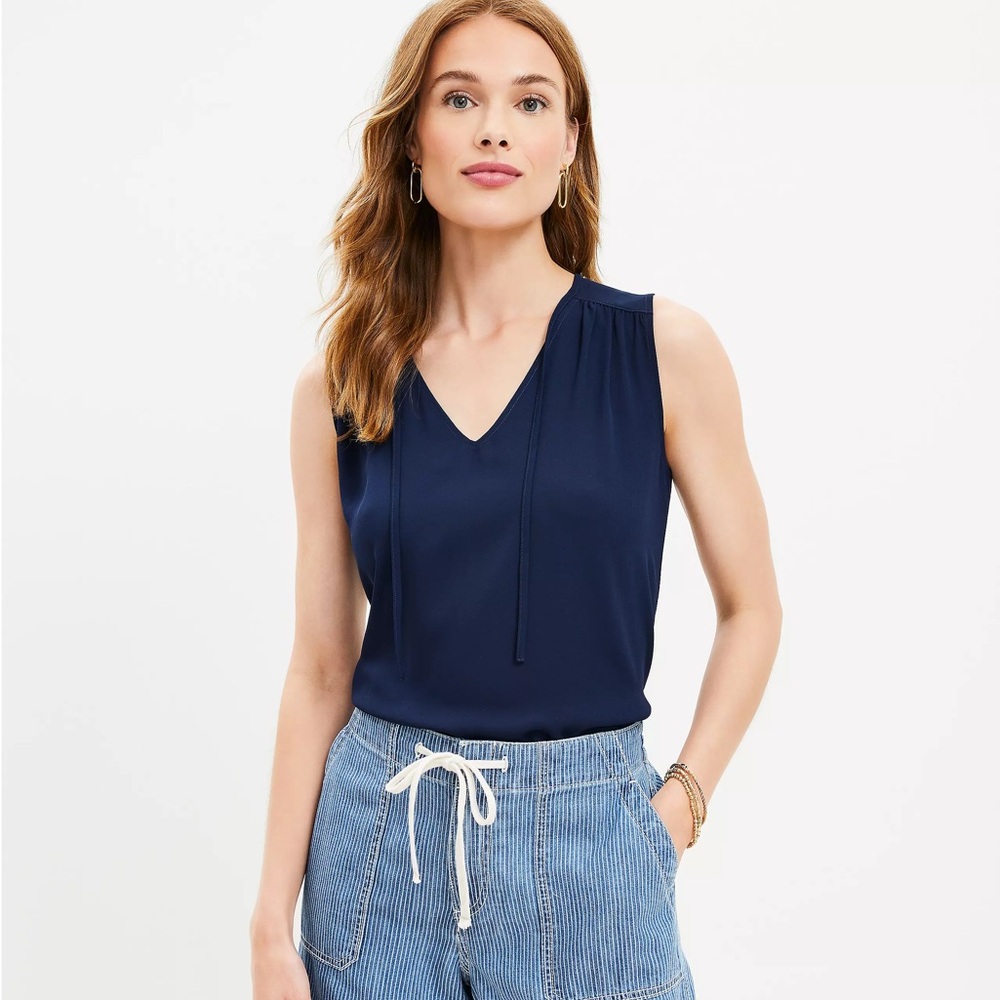 NWT LOFT Navy Mixed Media Shell